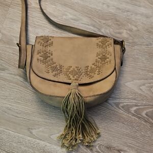 Embroidered Tan Crossbody Bag